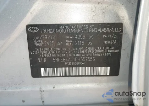 2013 Hyundai Sonata Gls from USA, damaged, VIN 5NPEB4AC1DH557556